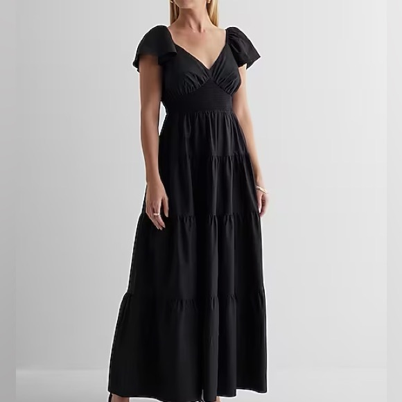 Express Dresses & Skirts - NWT Express V-Neck Flutter Sleeve‎ Tiered Maxi Dress